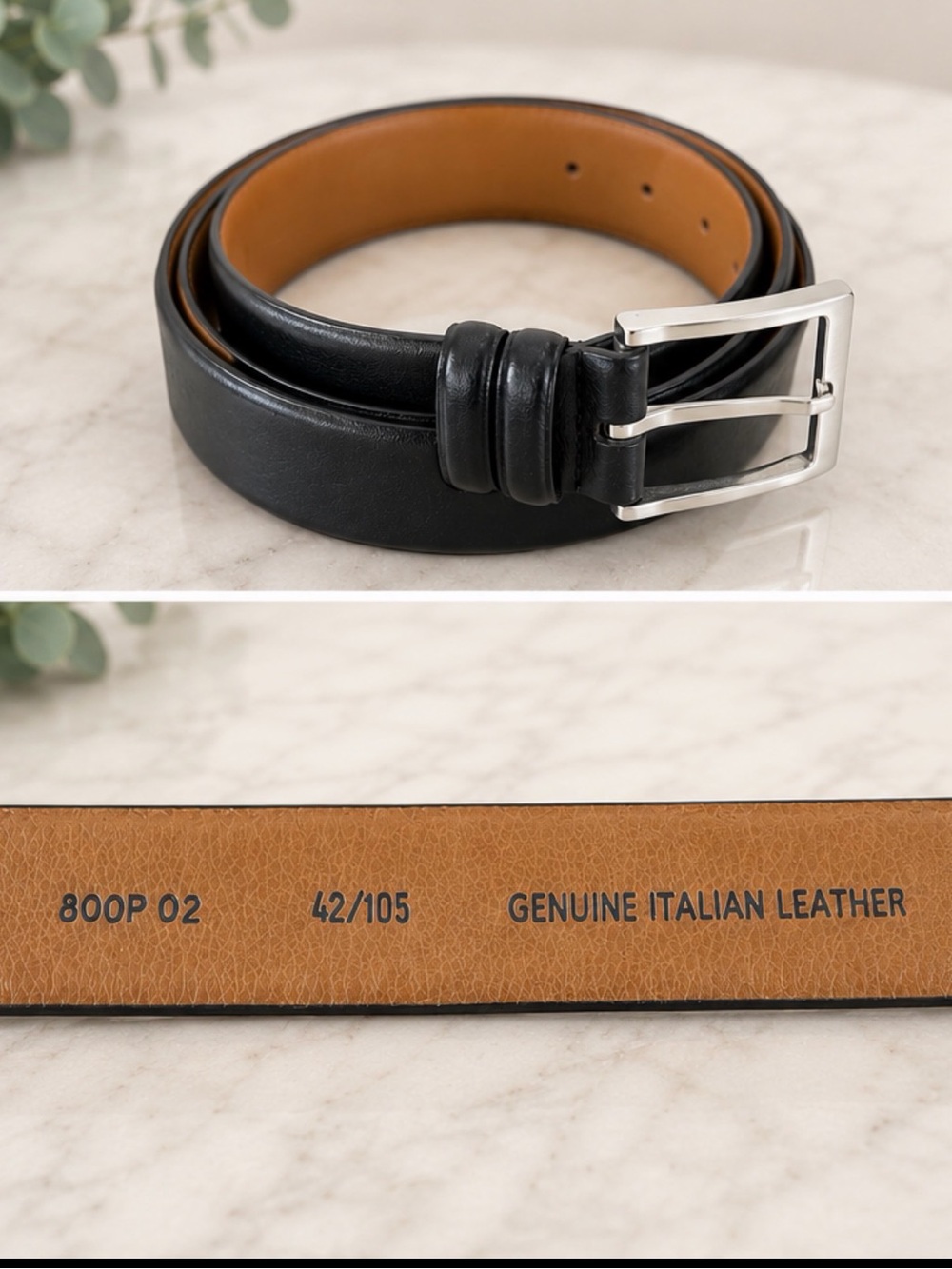 Nordstrom Black  Leather Belt with Silver Buckle